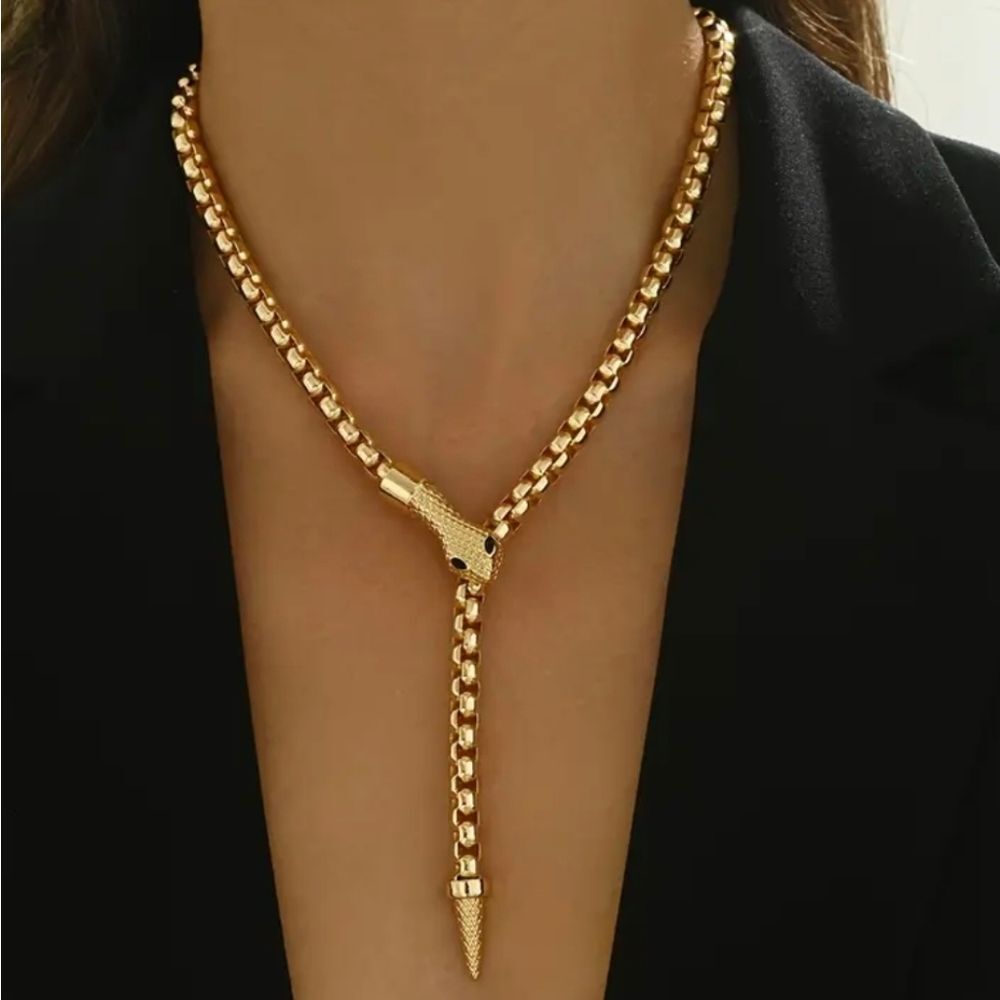 18K Gold Plated  Snake Lariat Necklace